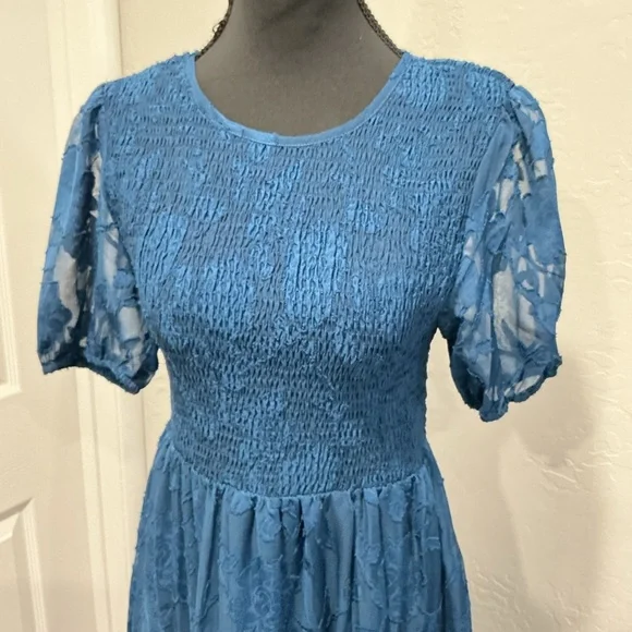 & Other Stories Teal Lace Midi Dress - Picture 2 of 4